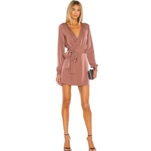 Revolve NBD Janet Wrap Mini Dress Size Medium Satin Mauve V Neck Cocktail Party
